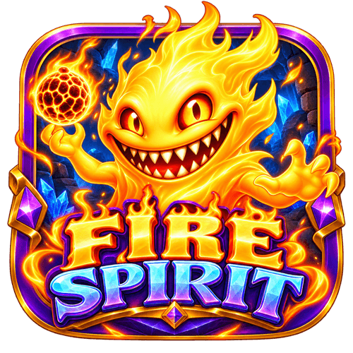 Fire Spirit, a golden flame creature framed in purple and gold